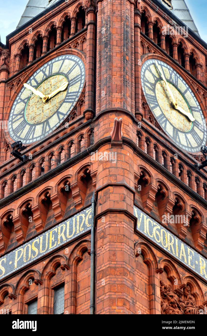 two faces of victoria clock tower at university in Liverpool UK Alfred