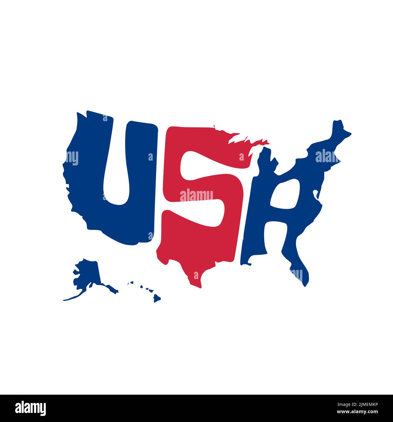 USA map typography. USA map lettering with national flag colors. Stock Vector