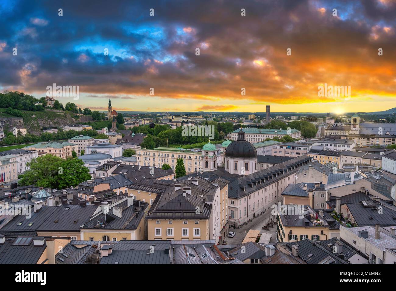 Salzburg Austria, sunset city skyline of Salzburg city center Stock Photo
