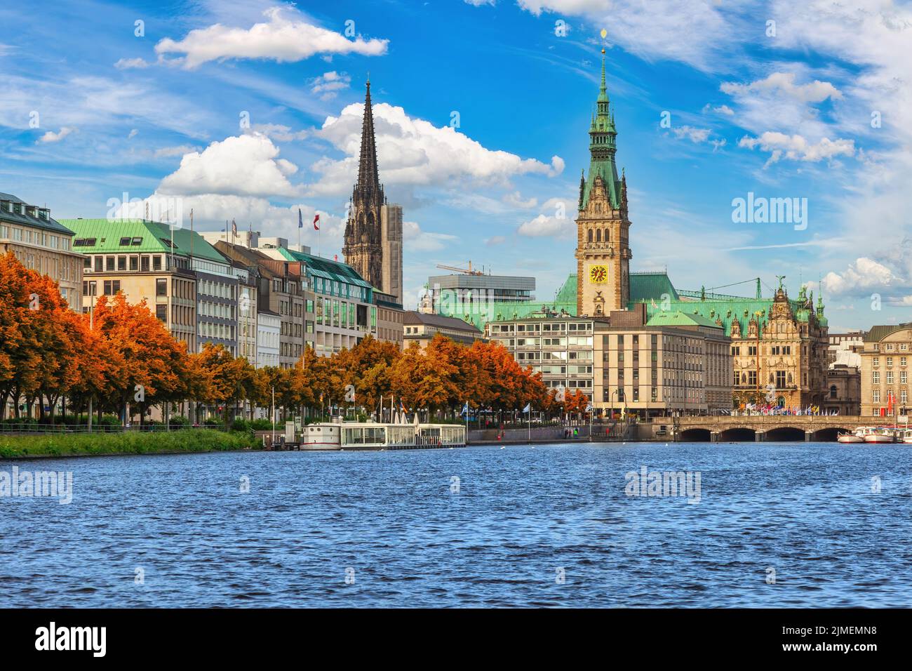 Hamburg Germany, city skyline at Alster with autumn foliage season