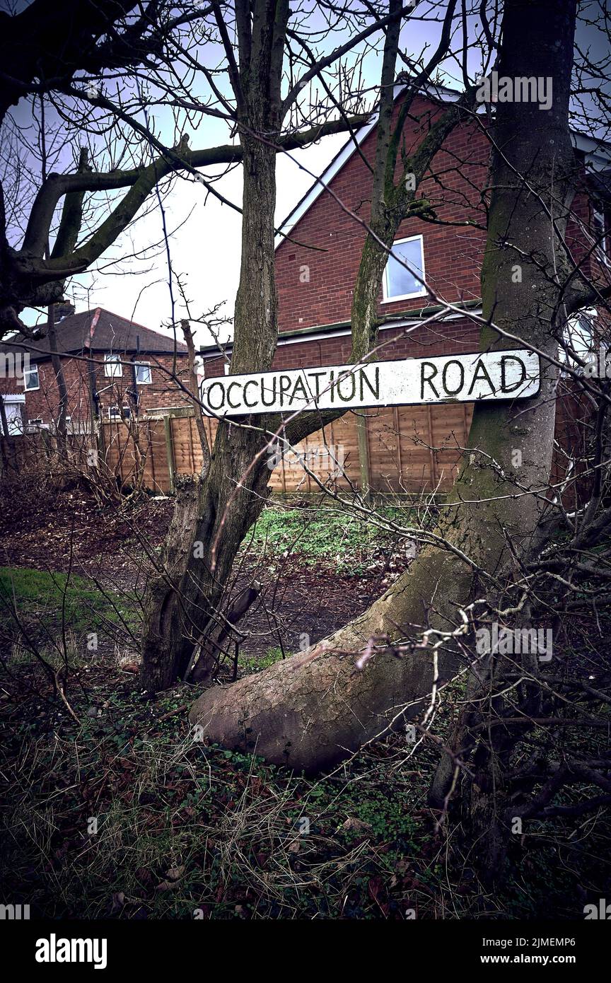 Hand written sign,Occupation Road, in Thornton,Lancashire Stock Photo