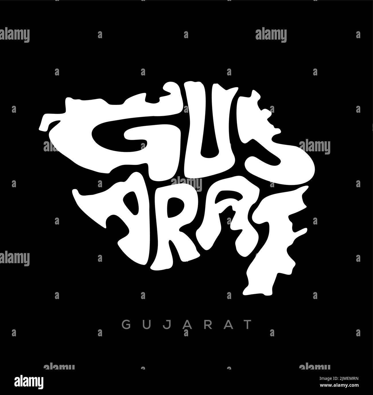 Gujarat map lettering vector. Gujarat has written in Gujarati map