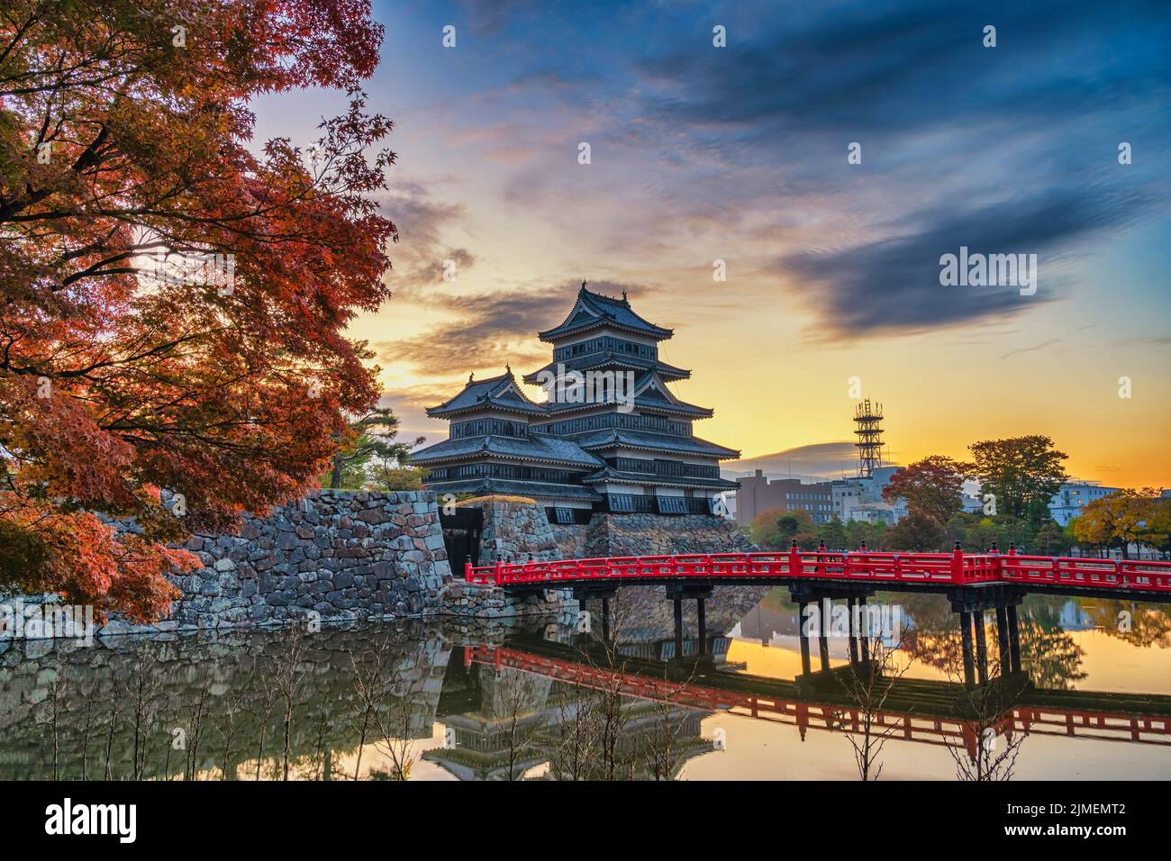 Matsumoto Nagano Japan, sunrise city skyline at Matsumoto Castle with ...