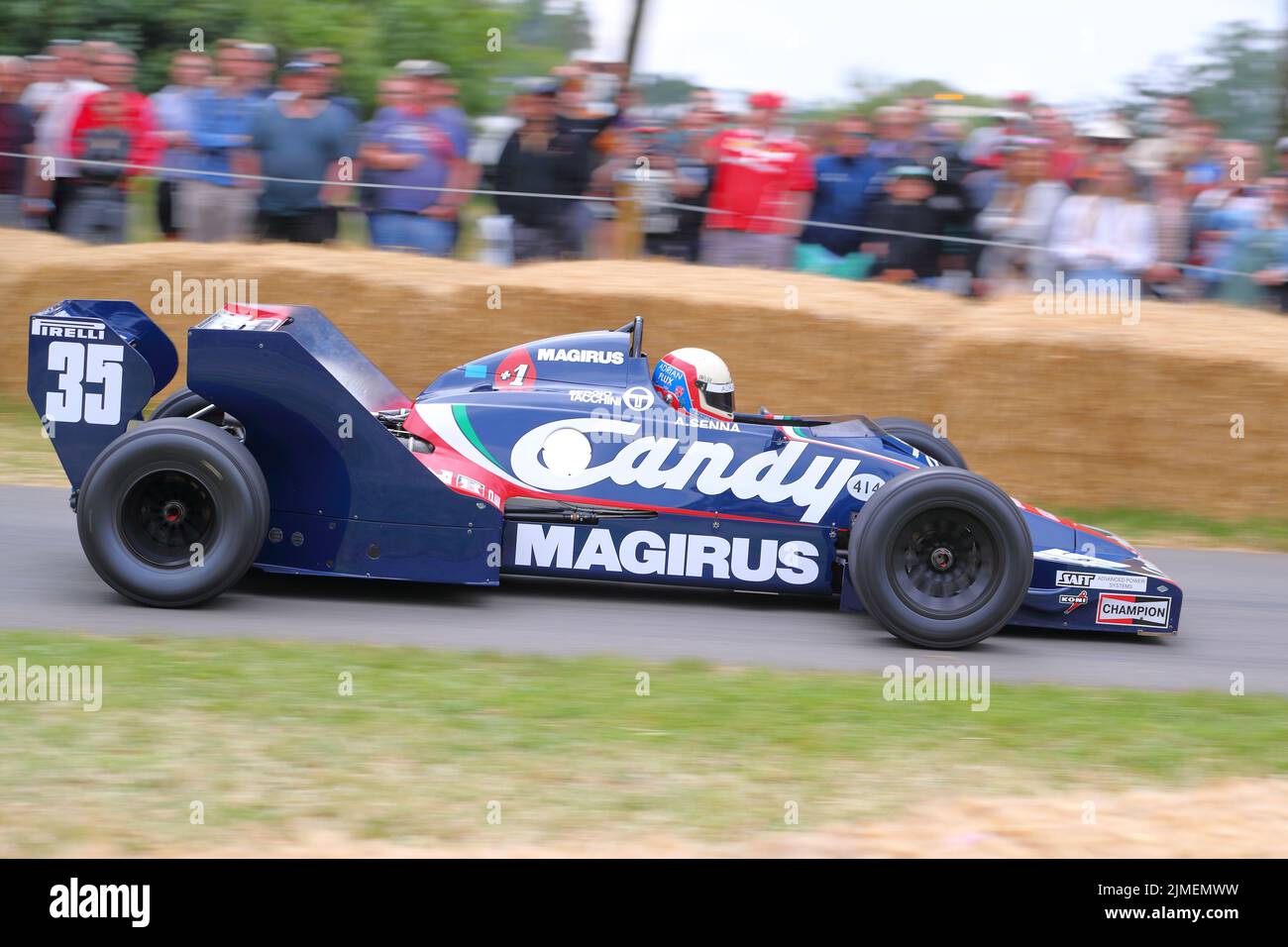Ayrton Senna's Toleman Hart TG183 F1 car at the Festival of Speed at Goodwood 2022, Sussex, UK Stock Photo