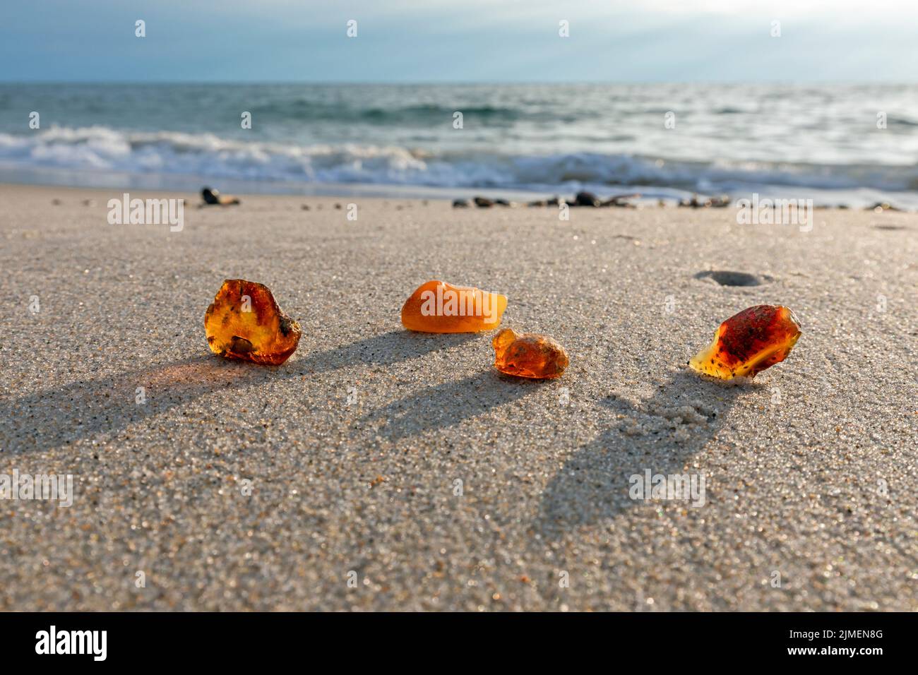 Amber on the beach on the Danish North Sea coast Stock Photo