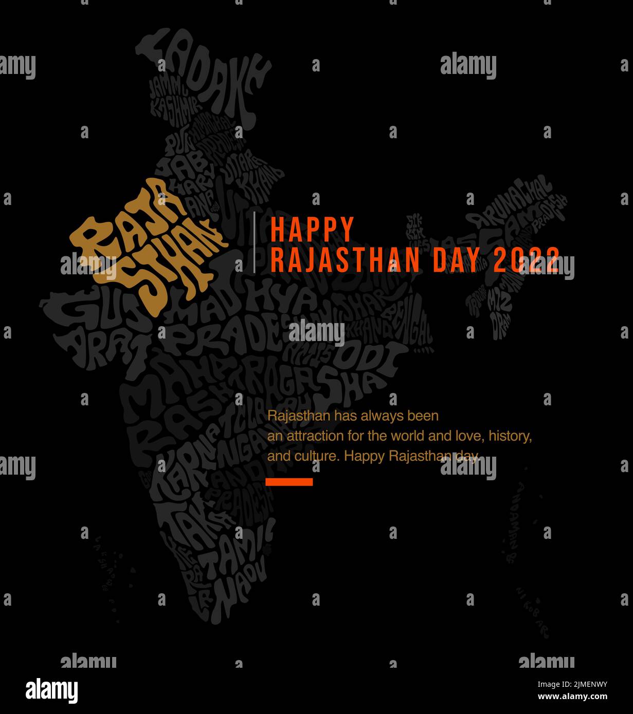 Happy Rajasthan day 2022 greetings with map typography. Rajasthan map ...