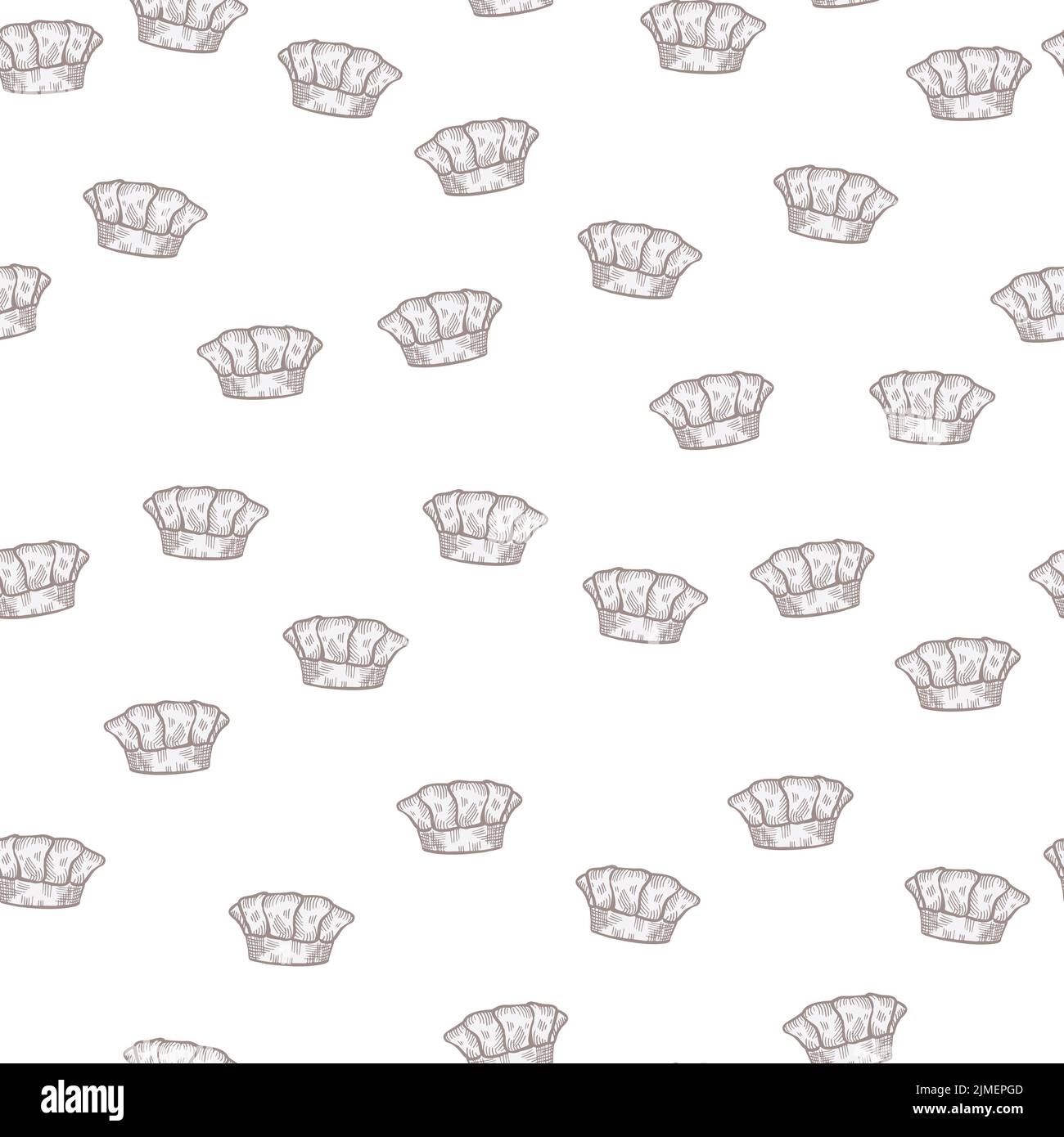 Chef Pattern Grey High chef hat engraved seamless pattern. Kitchen traditional element in ...