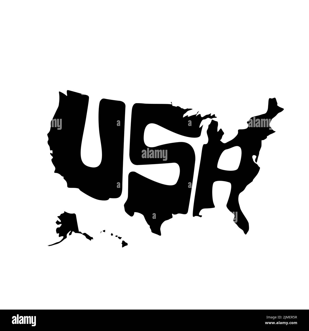 USA map typography. USA map lettering with black color. Stock Vector