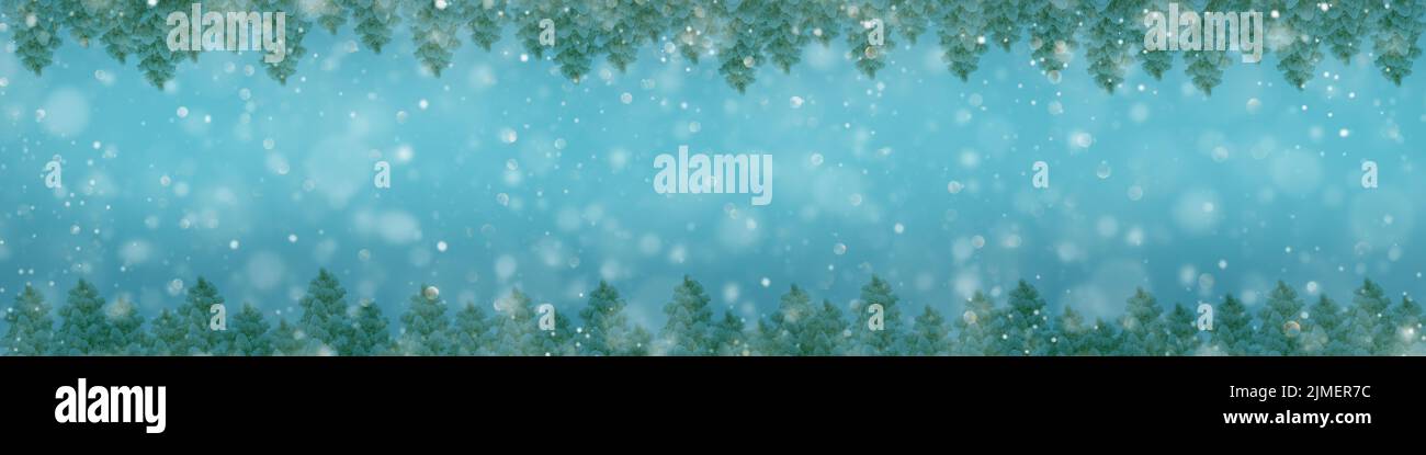 Christmas trees on snowy background border Stock Photo - Alamy