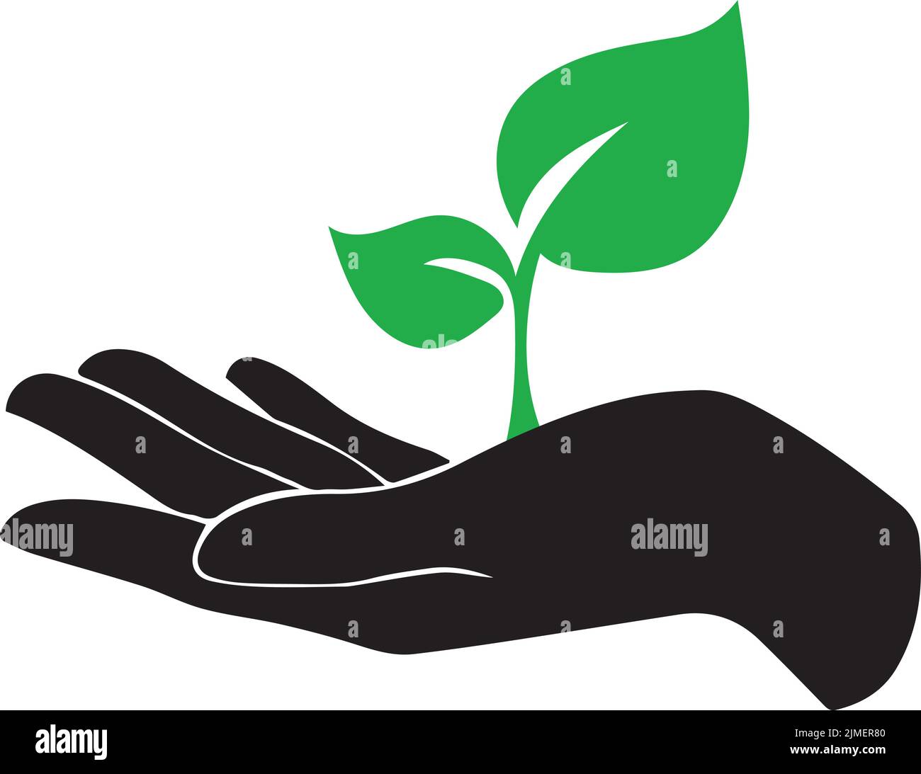 A vector illustration of a hand carefully holding an eco-green leaf ...