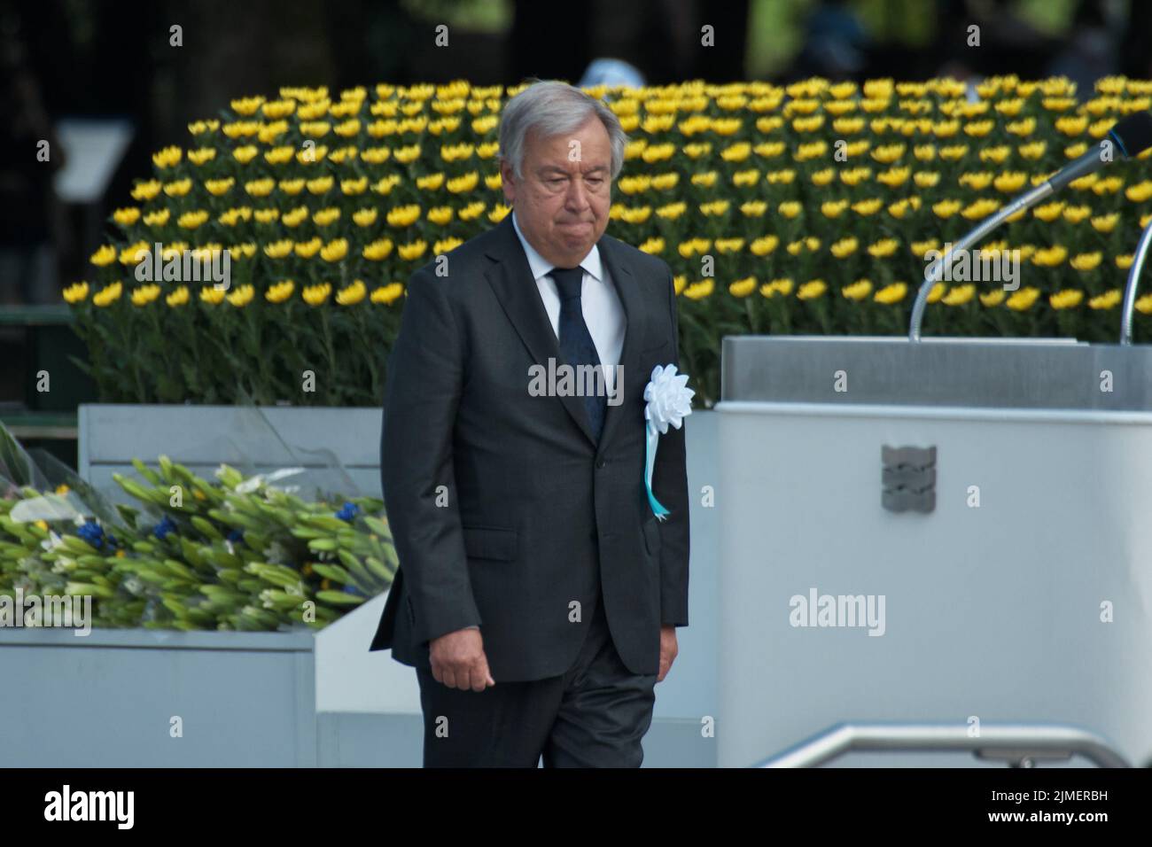 Hiroshima, Japan. 06th Aug, 2022. UN Secretary General Antonio Guterres attends a ceremony marks the 77th anniversary of the Hiroshima Atomic Bombing in Hiroshima-Prefecture, Japan on Saturday, August 6, 2022. Photo by Keizo Mori/UPI Credit: UPI/Alamy Live News Stock Photo