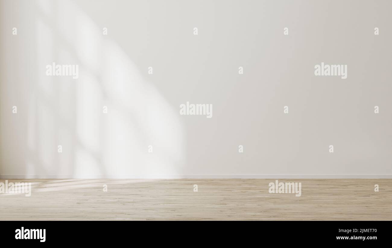 Empty wall mock up, empty room with white wall with sunlight and