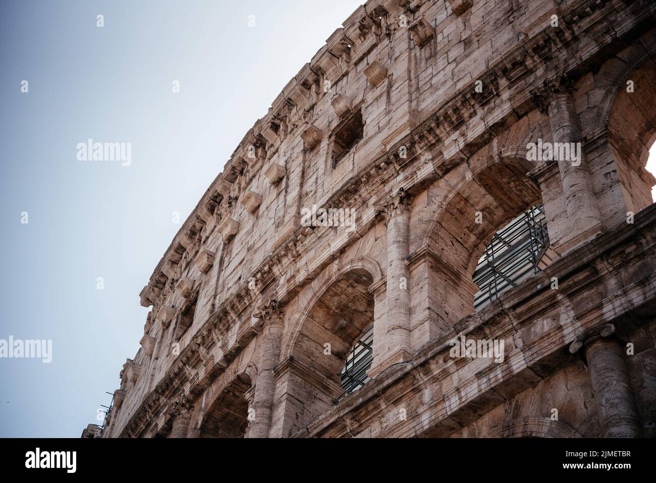 Exterior view of facade of Colosseum of Rome, Italy, UNESCO World Heritage Site. Coloseo, Flavian Amphitheater the symbol of ancient Roman Empire Stock Photo