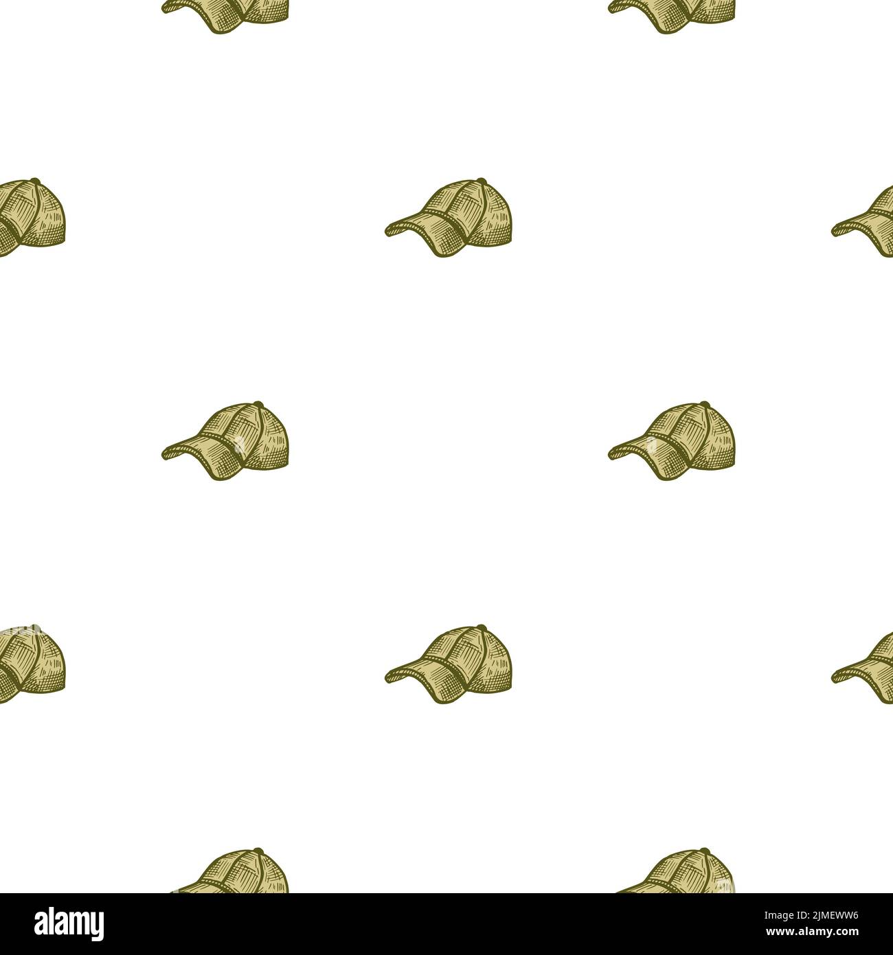 Baseball cap engraving seamless pattern. Casual modern headwear in hand ...