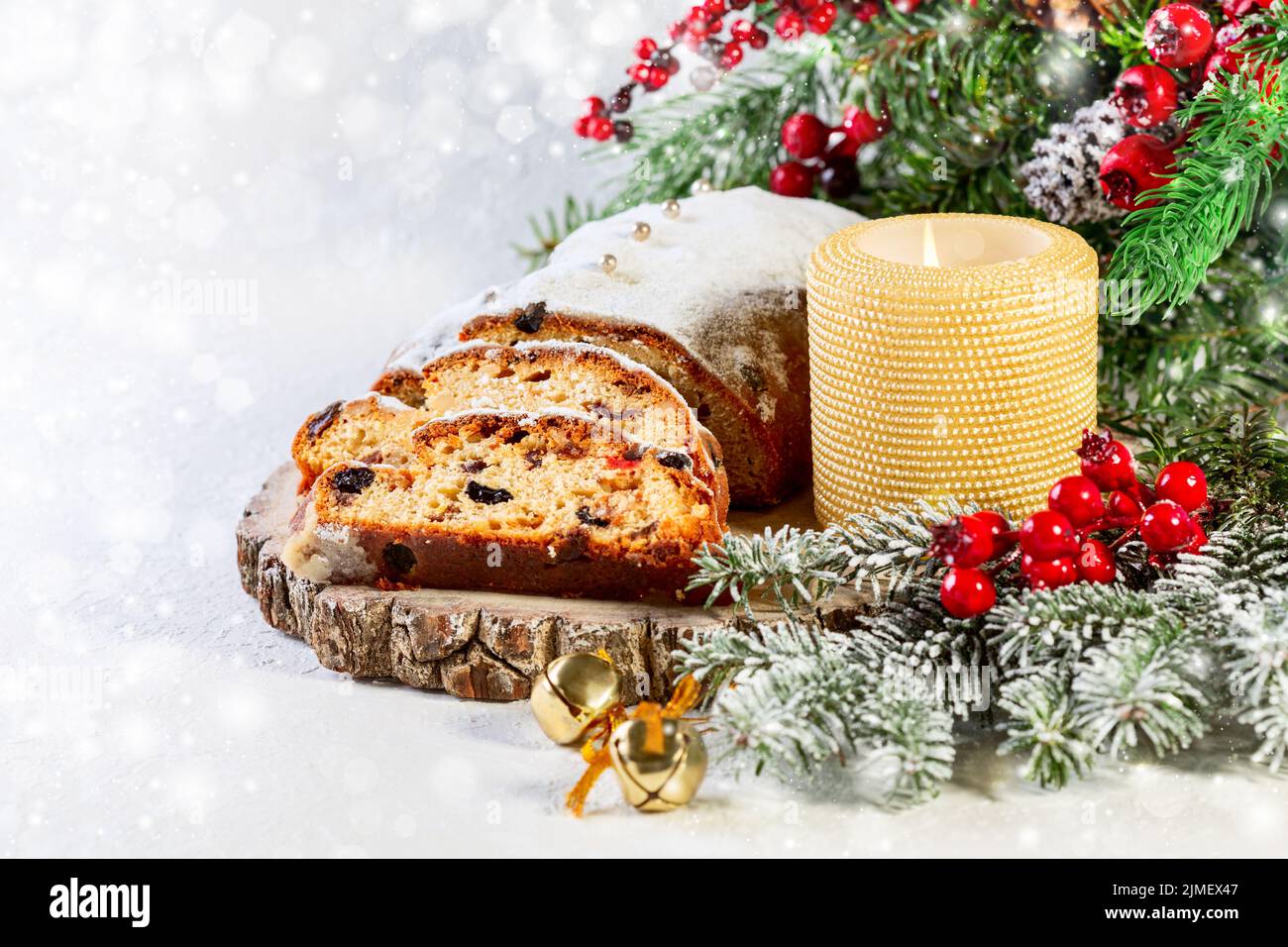 Traditional Christmas stollen. Stock Photo