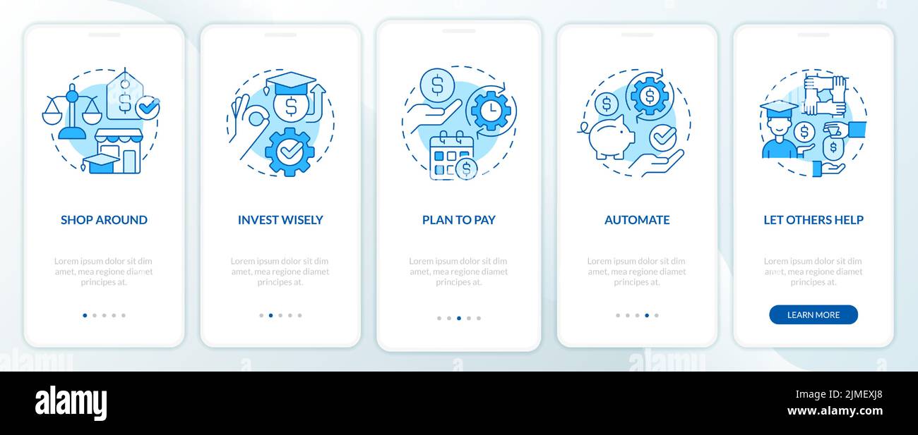 Saving for college tips blue onboarding mobile app screen Stock Vector