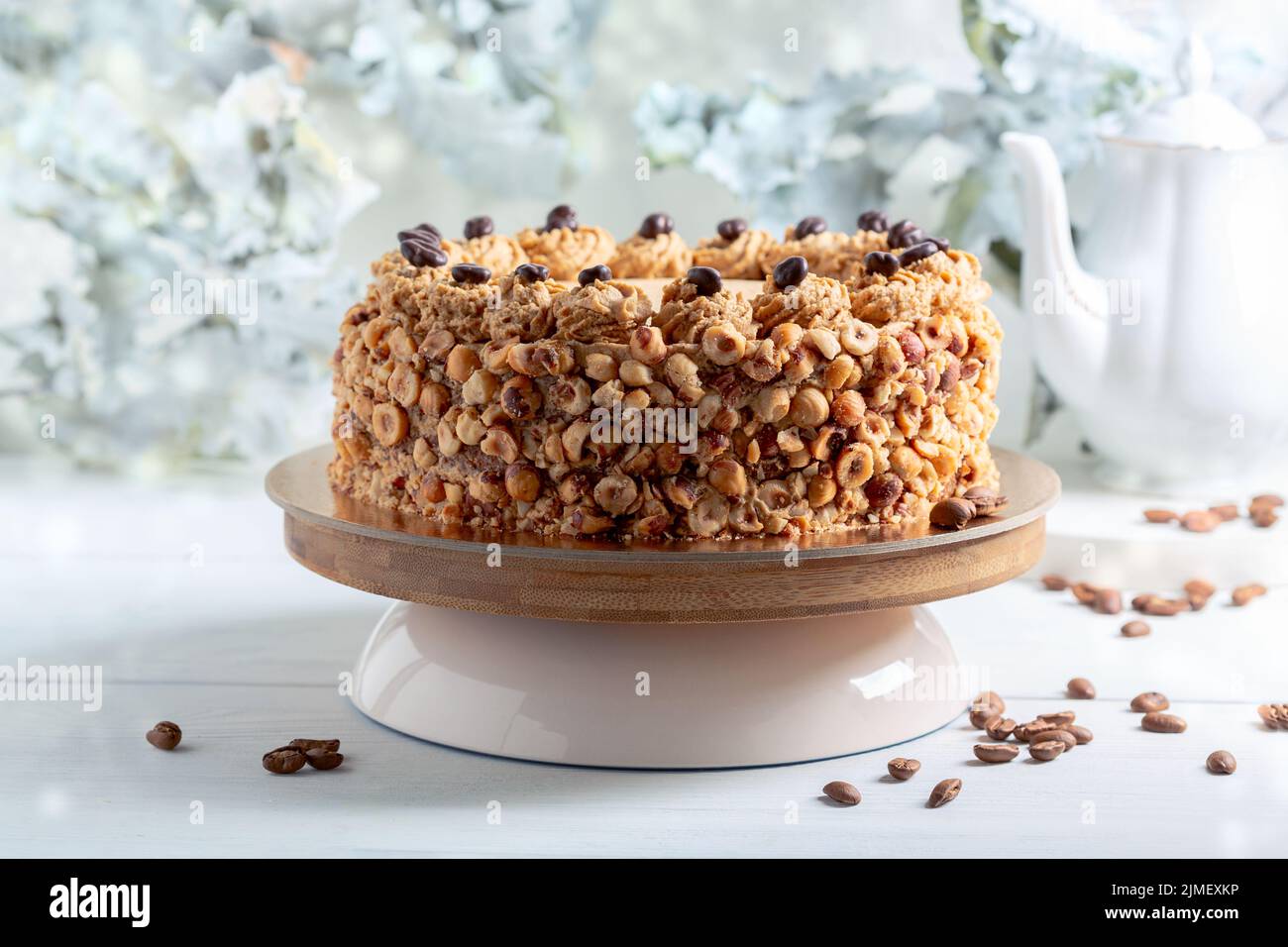 Homemade coffee cake with hazelnuts. Stock Photo