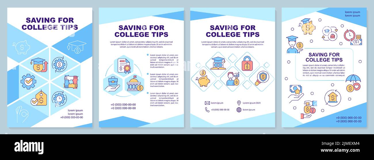 Saving for college tips blue brochure template Stock Vector