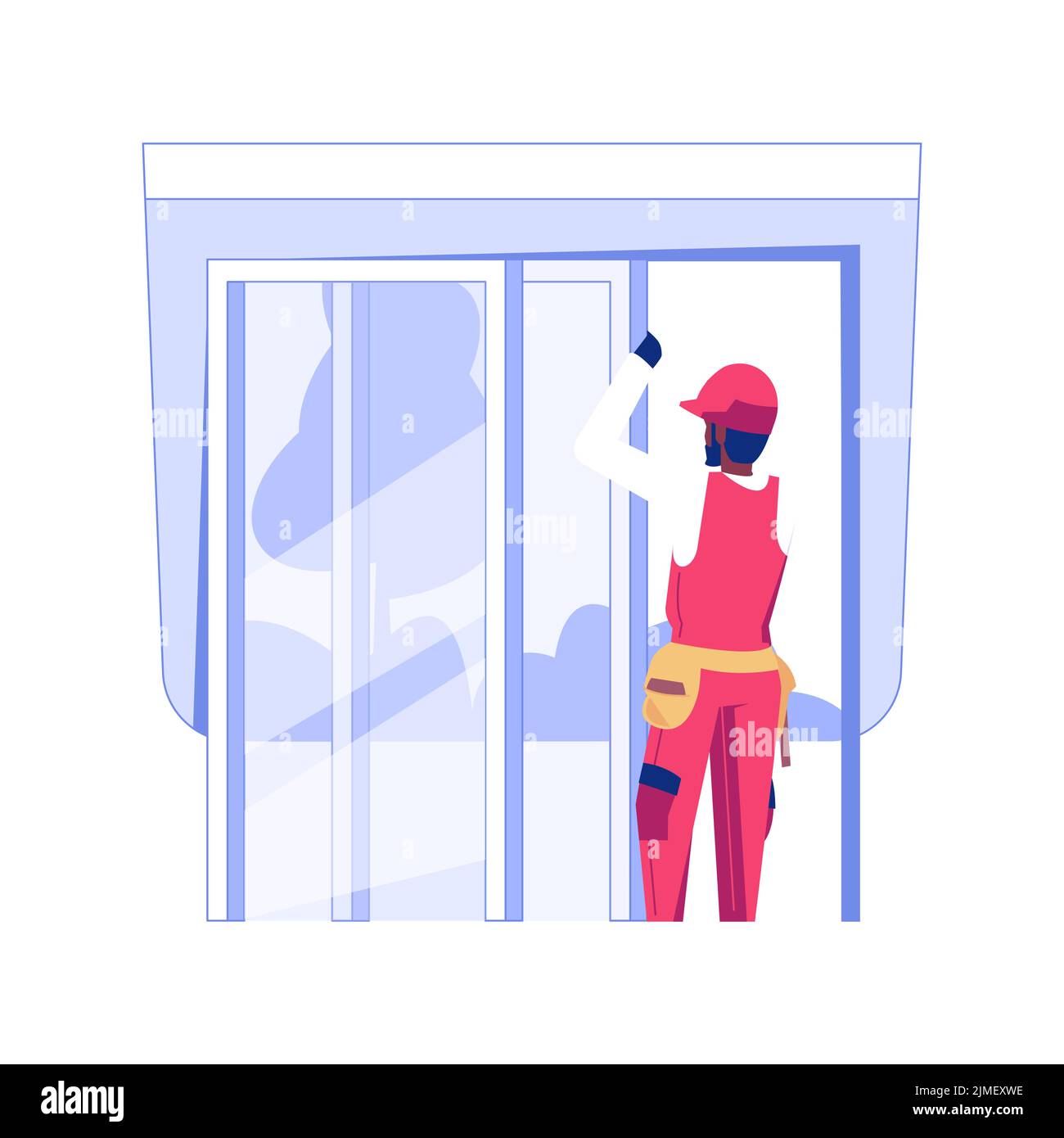 Sliding doors installation isolated concept vector illustration