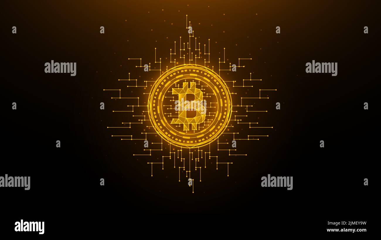 Bitcoin polygonal vector illustration on a blue background. Cryptocurrency  low poly design Stock Photo - Alamy