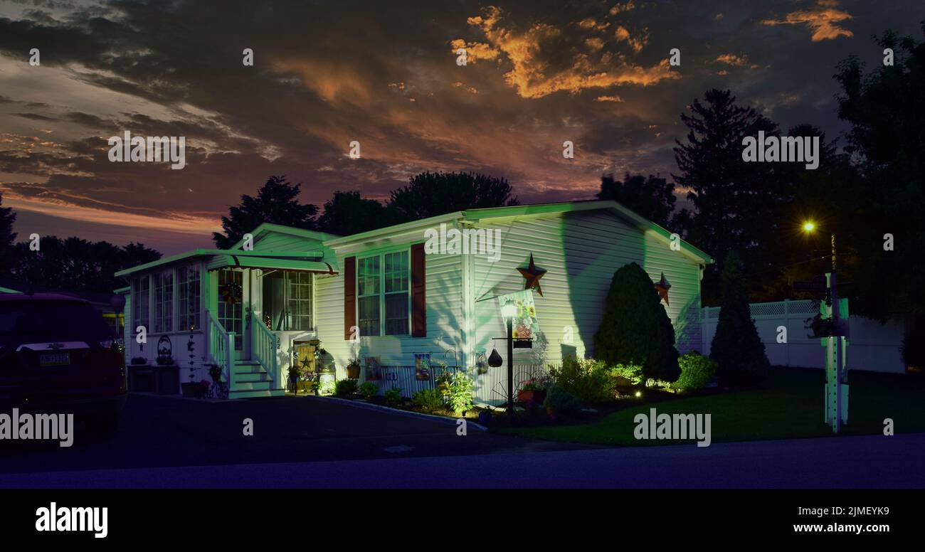 Mobile, Manufactured, Modular, Prefabbed Home as Seen at Dusk Stock ...