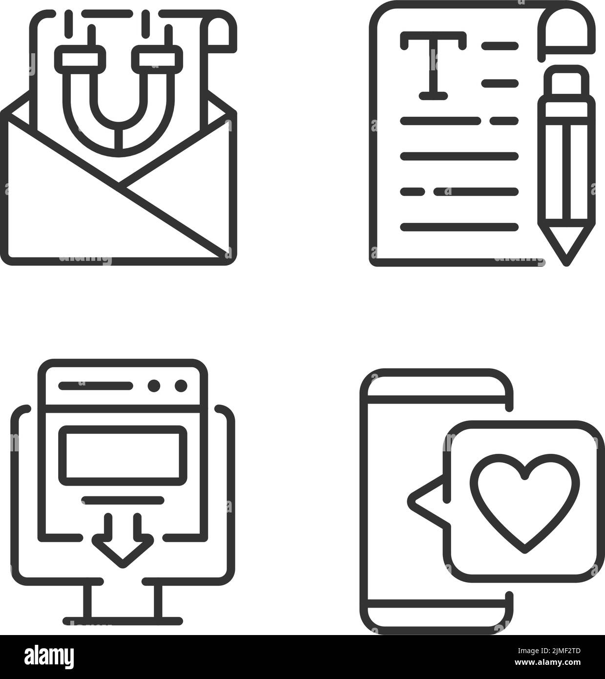 Create content for attract customers pixel perfect linear icons set Stock Vector