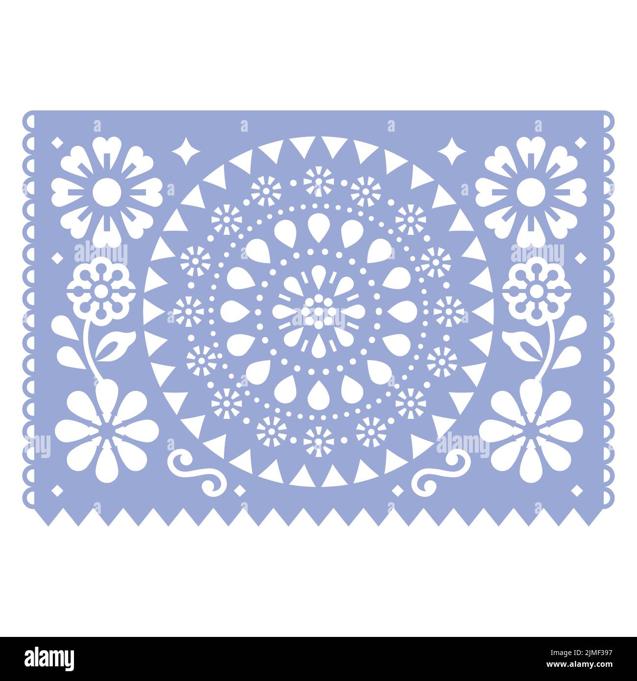 Mexican Papel Picado vector design with mandala and flowers, party garland decoration wtih cutout pattern Stock Vector