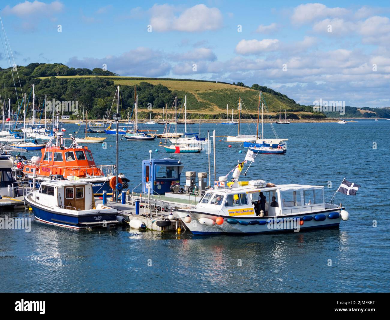 Water Taxi with Cornish Flag, Falmouth Harbour, Falmouth, Cornwall, England, UK. GB. Stock Photo