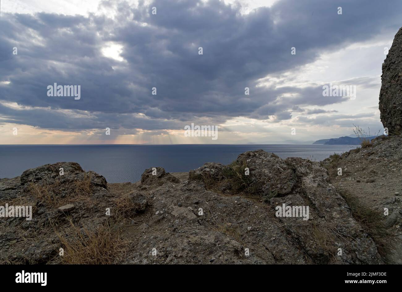 The rays of the sun over the sea. Crimea. Stock Photo