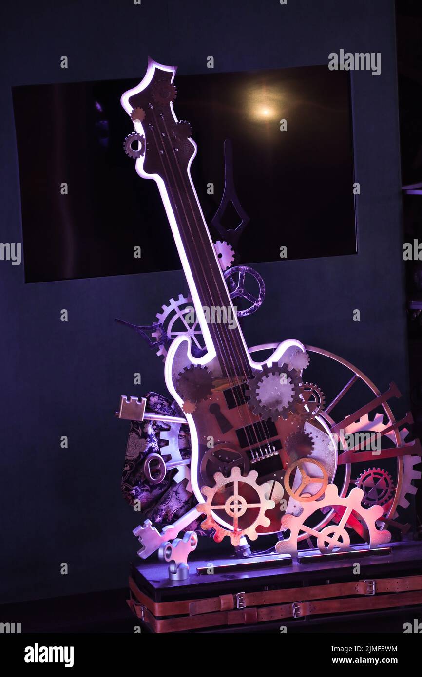 Guitar neon sign. School Music Band Glowing Icon.Musical instruments ...