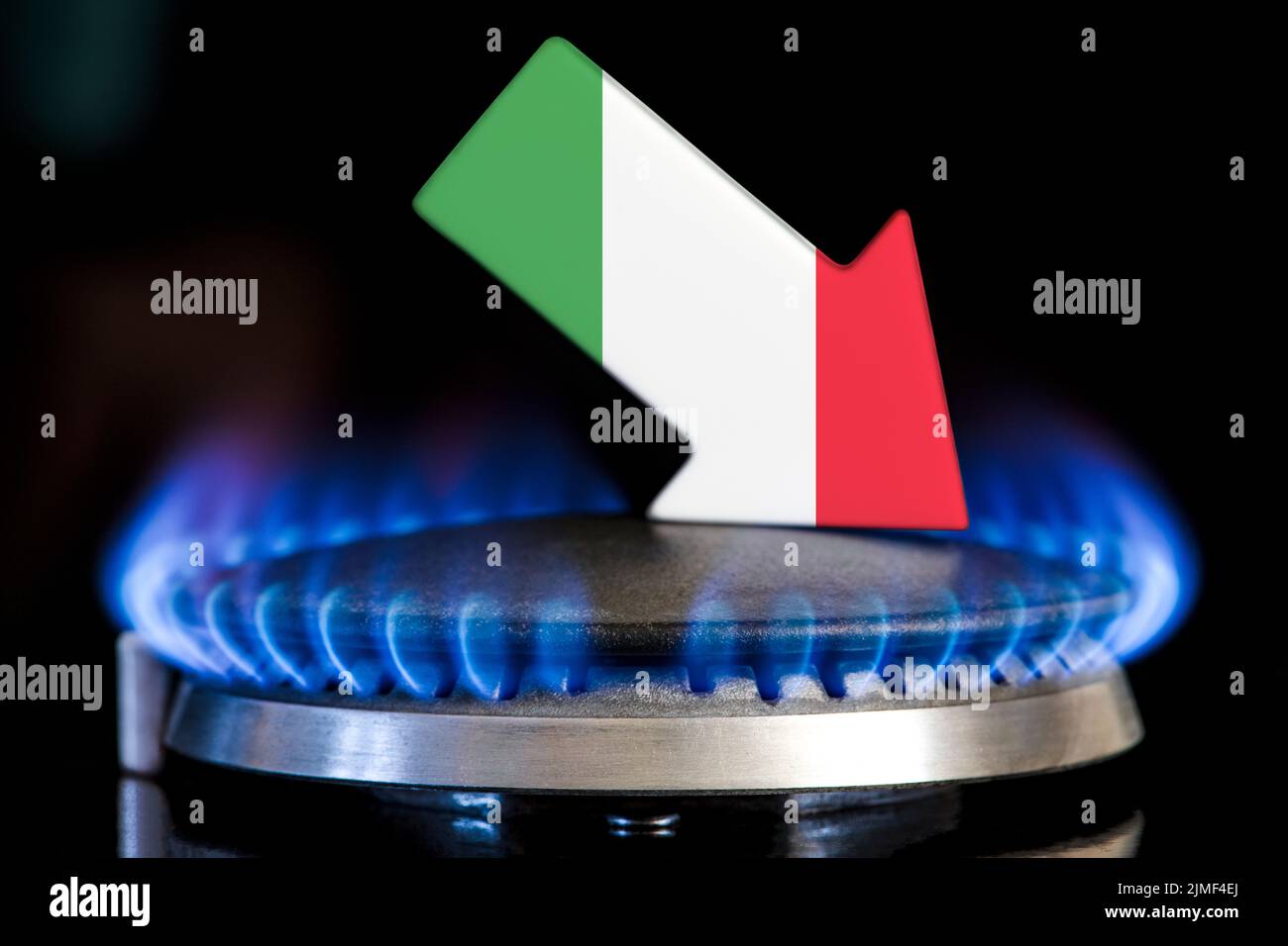 Decreased gas supplies in Italy. A gas stove with a burning flame and