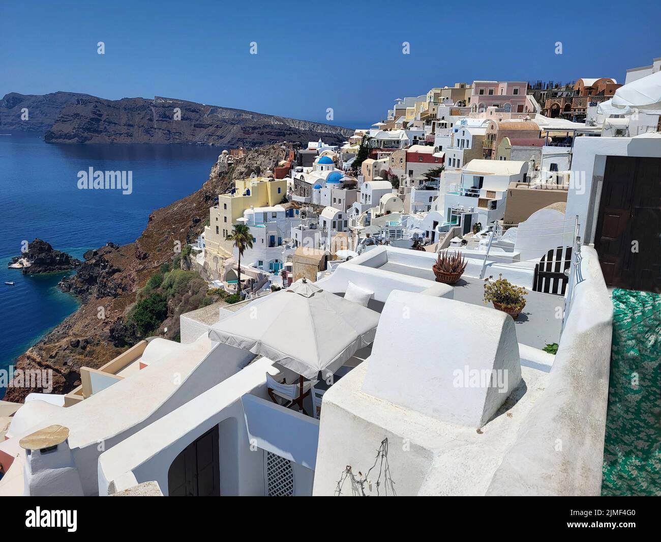 Greece, beautiful view over Oia town in Santorini Island Stock Photo
