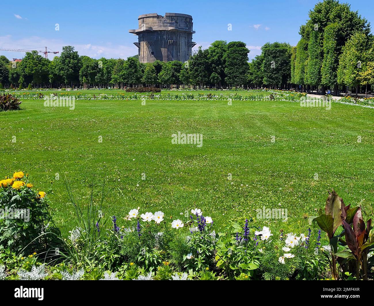 Austria, the public Augarten Park with one of the two flak towers from World War II, a green oasis in the 2nd district of Vienna, home of the Vienna B Stock Photo