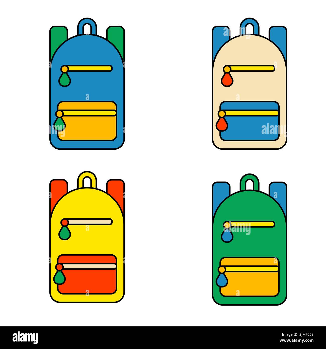 Set of Backpacks Isolated Elements on White Background Stock Vector