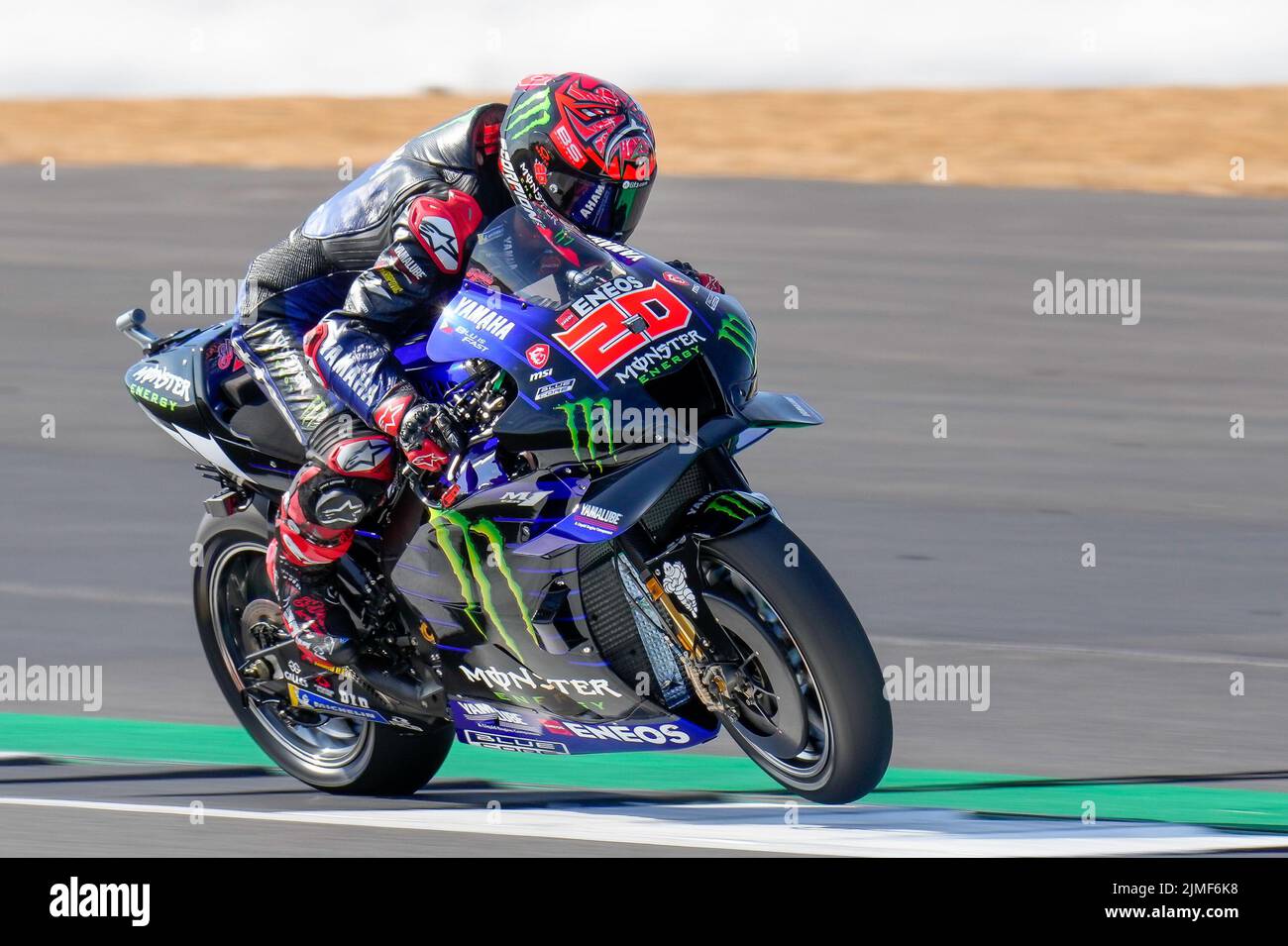 Towcester, UK. 06th Aug, 2022. Fabio QUARTARARO (France) of the Monster Energy Yamaha MotoGP Team during the 2022 Monster Energy Grand Prix MotoGP Free Practice 3 session at Silverstone Circuit, Towcester, England on the 6th August 2022. Photo by David Horn. Credit: PRiME Media Images/Alamy Live News Stock Photo