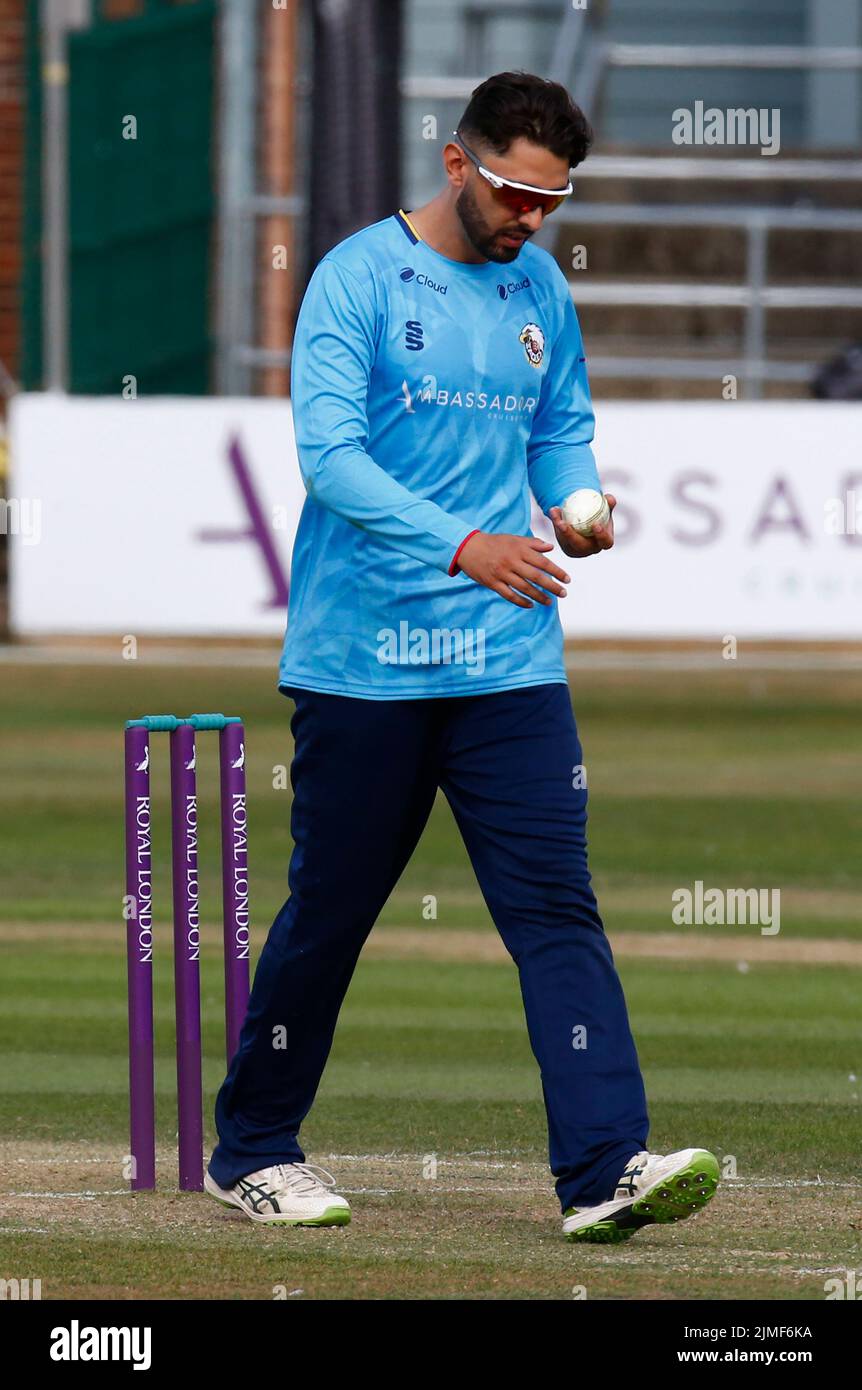 CHELMSFORD ENGLAND - AUGUST  05 : Essex's Arin Niijar during Royal London One-Day Cup match between Essex Eagles CCC against Derbyshire CCC at The Clo Stock Photo