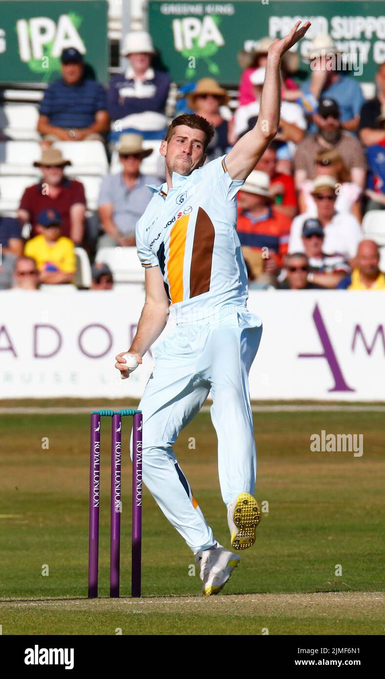 CHELMSFORD ENGLAND - AUGUST  05 : Ben Aitchison of Derbyshire CCC during Royal London One-Day Cup match between Essex Eagles CCC against Derbyshire CC Stock Photo