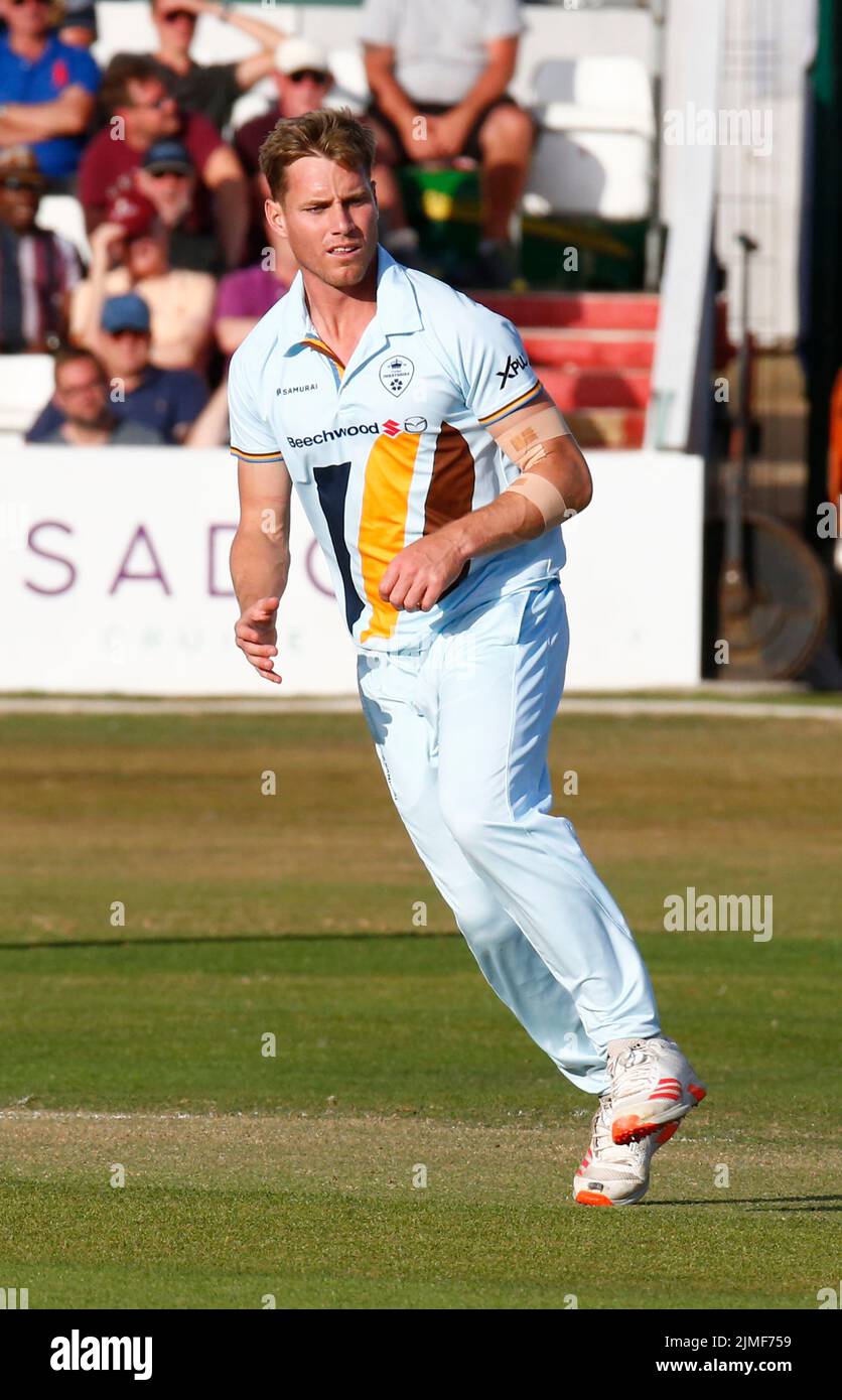 CHELMSFORD ENGLAND - AUGUST  05 : Luis Reece of Derbyshire CCC during Royal London One-Day Cup match between Essex Eagles CCC against Derbyshire CCC a Stock Photo