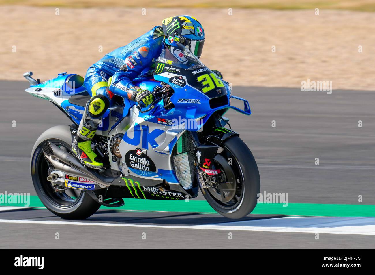 Towcester, UK. 06th Aug, 2022. Joan MIR (Spain) of Team SUZUKI ECSTAR during the 2022 Monster Energy Grand Prix MotoGP Free Practice 3 session at Silverstone Circuit, Towcester, England on the 6th August 2022. Photo by David Horn. Credit: PRiME Media Images/Alamy Live News Stock Photo