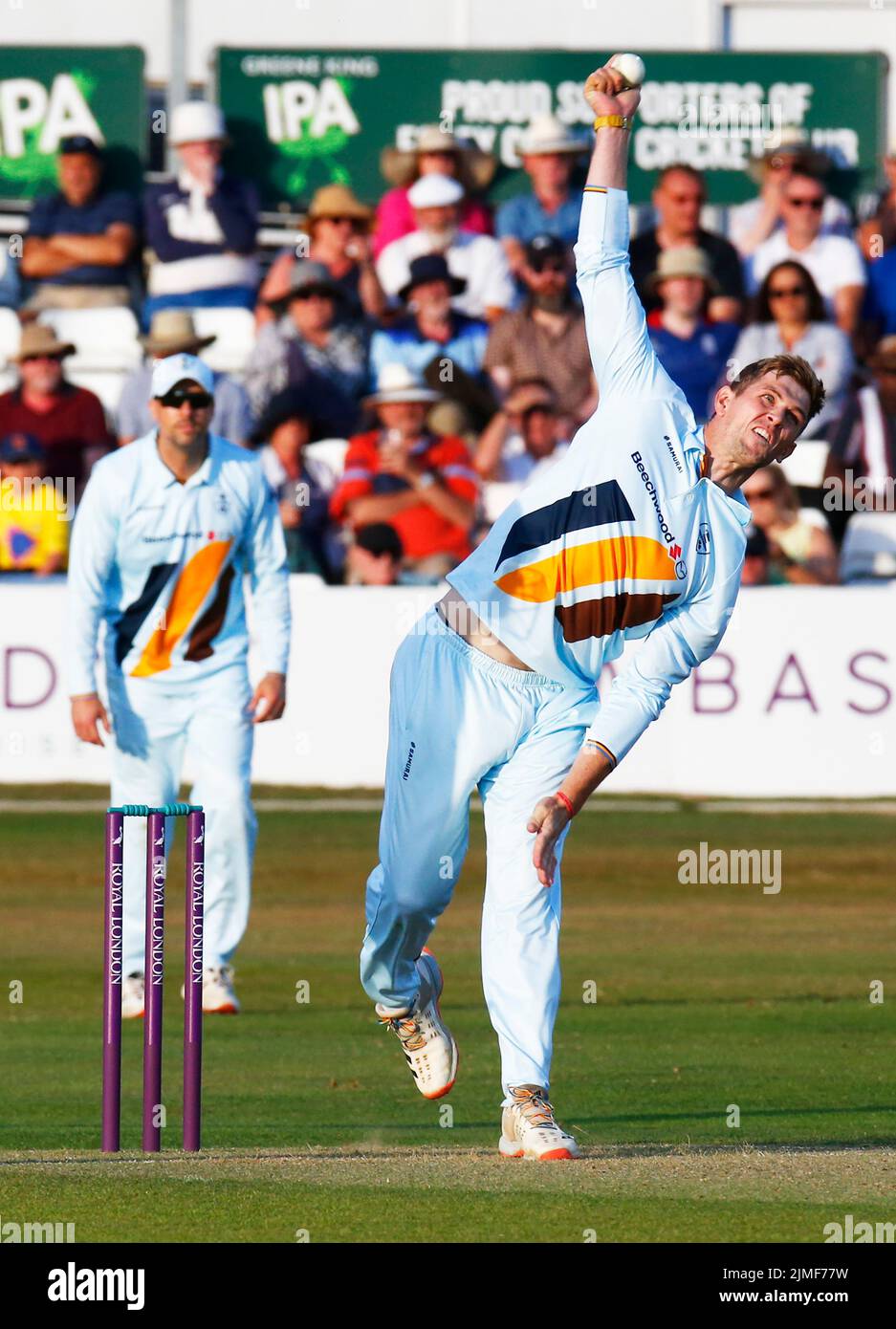 CHELMSFORD ENGLAND - AUGUST  05 : Alex Thomson of Derbyshire CCC during Royal London One-Day Cup match between Essex Eagles CCC against Derbyshire CCC Stock Photo