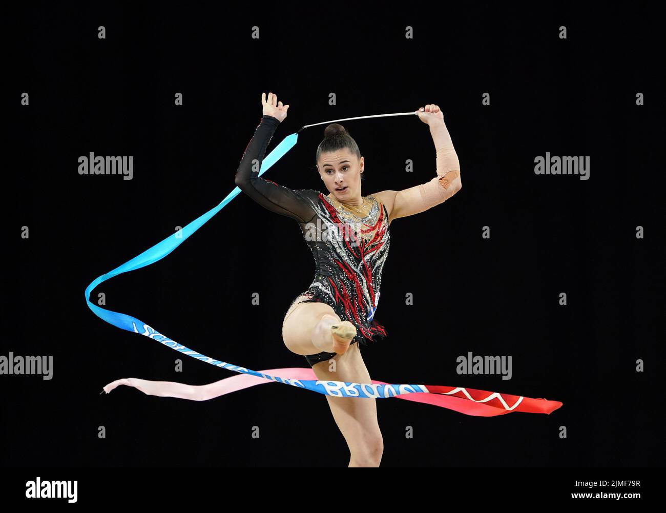 Scotland's Louise Christie in the Rhythmic Gymnastics Ribbon Final at Arena Birmingham on day nine of the 2022 Commonwealth Games in Birmingham. Picture date: Saturday August 6, 2022. Stock Photo