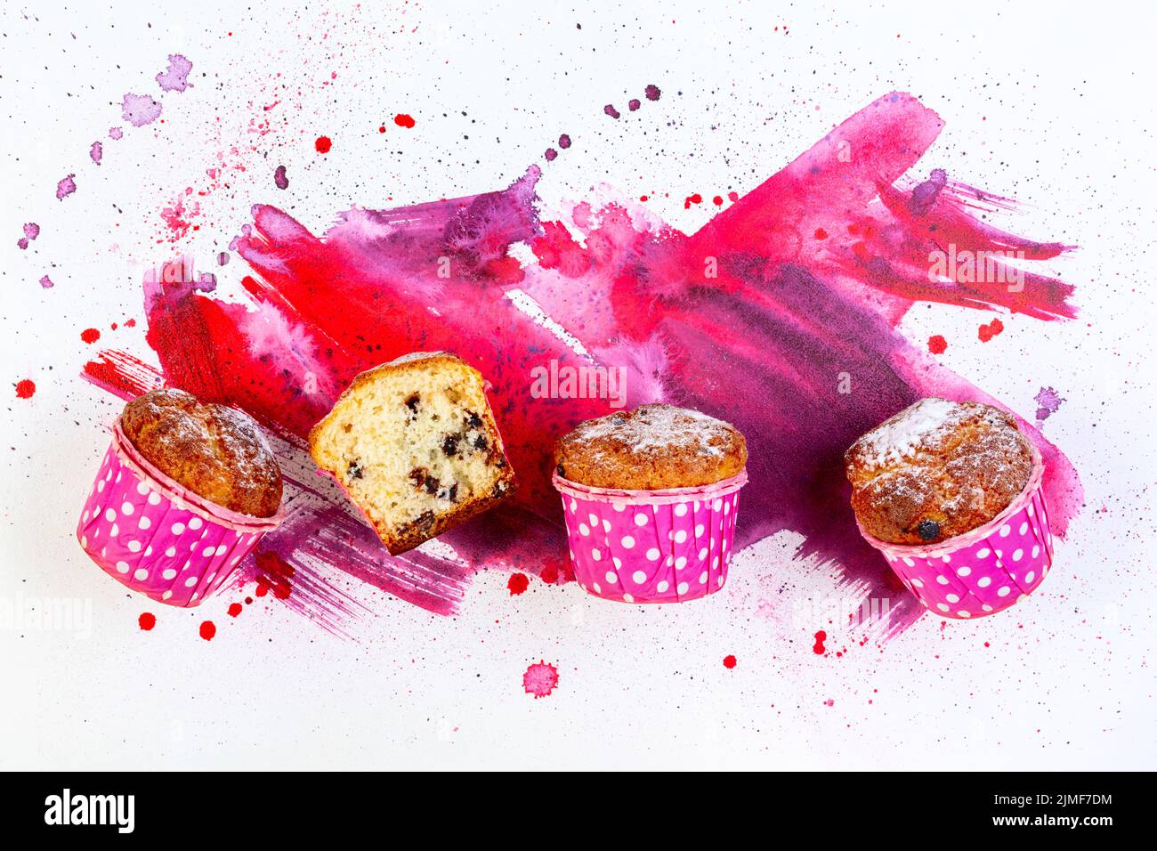 Muffins with pieces of chocolate. Stock Photo