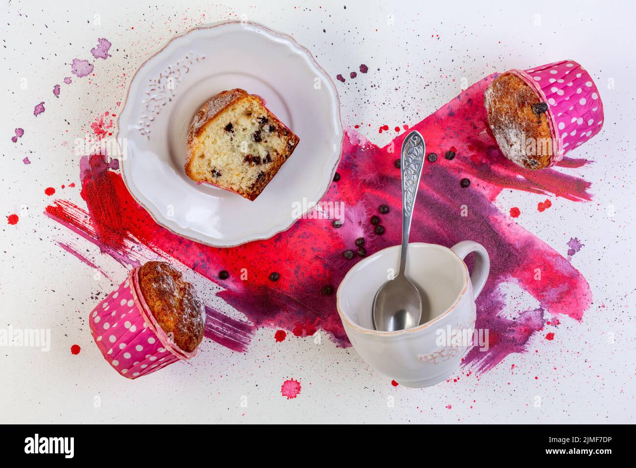Waiting for a tea party with muffins. Stock Photo