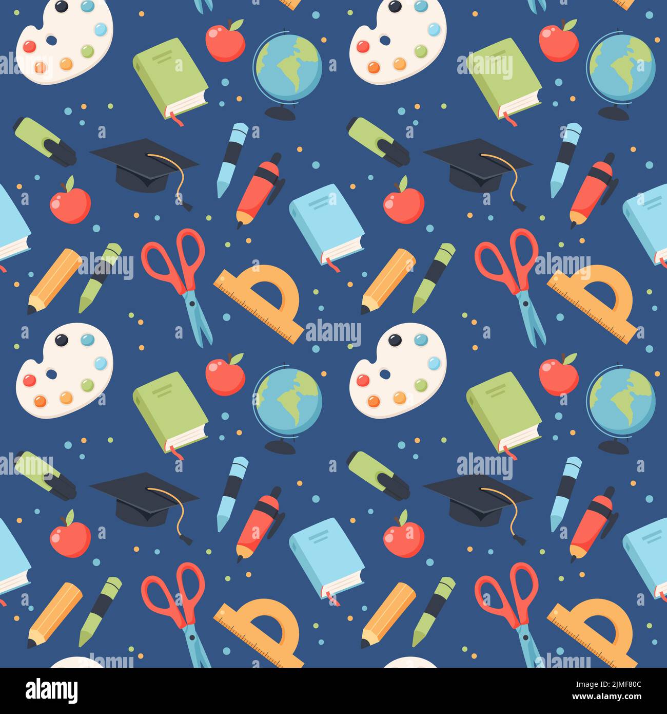 School seamless pattern. Supplies and equipment for learning. Cute ...