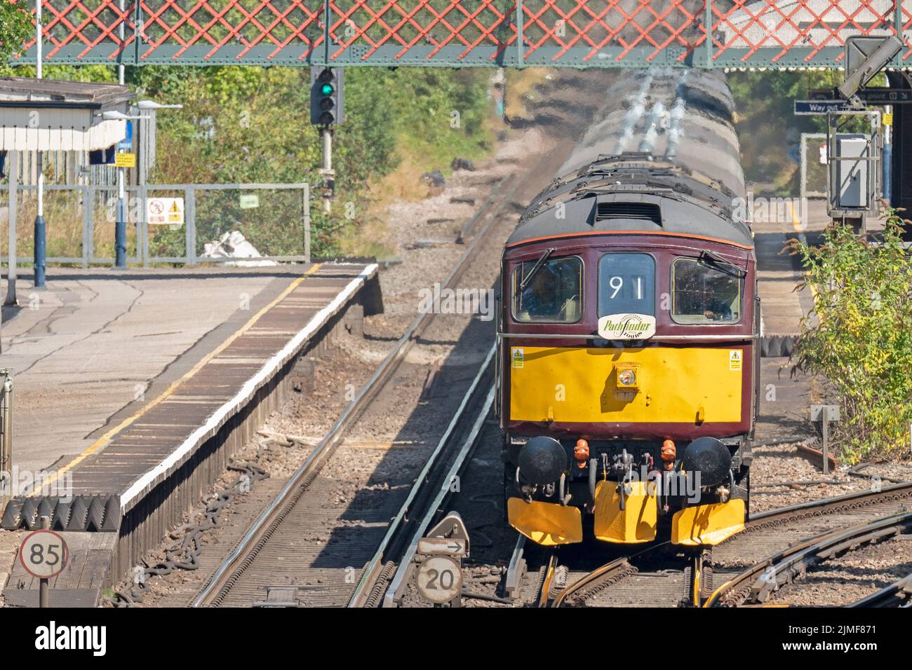 Heritage diesel train (Class 33) passing through St Deny's Station Stock Photo