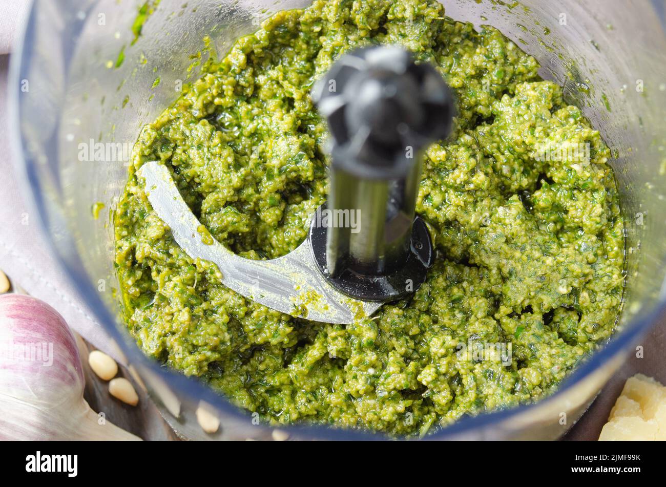 High angle view at italian national traditional genovese pesto sauce in