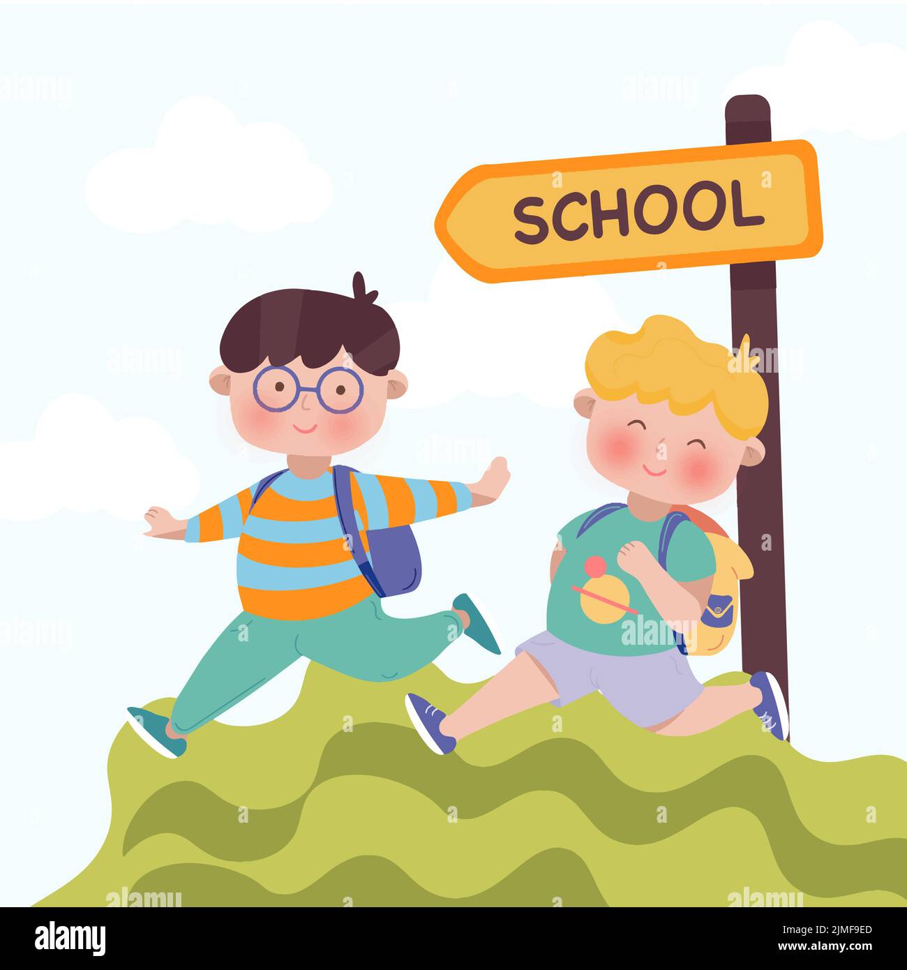 choolchildren back to school flat illustration vector Stock Vector ...