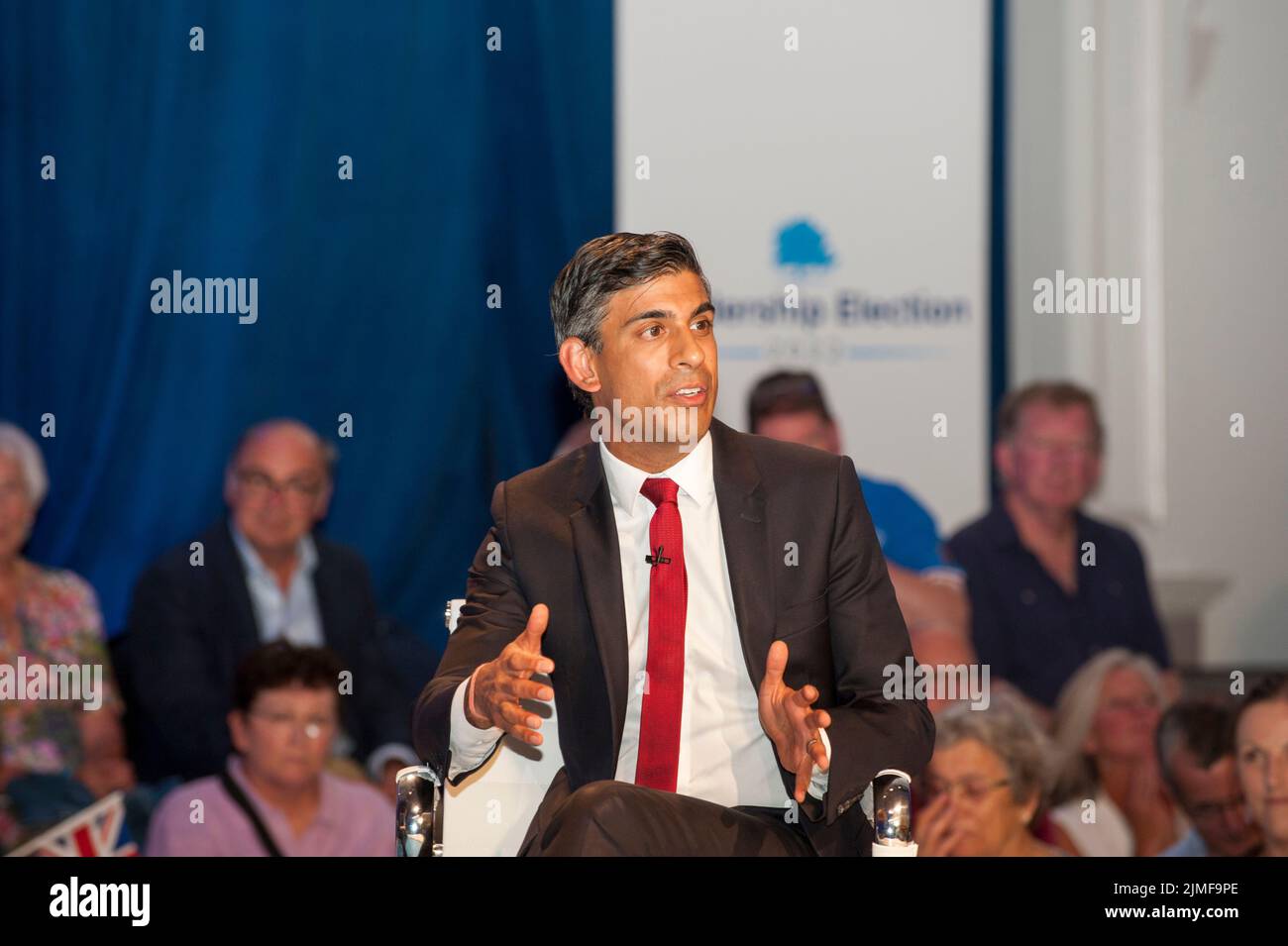 Rishi Sunak, former Conservative Chancellor, MP for Richmond (Yorks)  in Eastbourne to face questions from Conservative party members. Part of cross country hustings campaigning to replace Boris Johnson as Party Leader and Prime Minister. Stock Photo