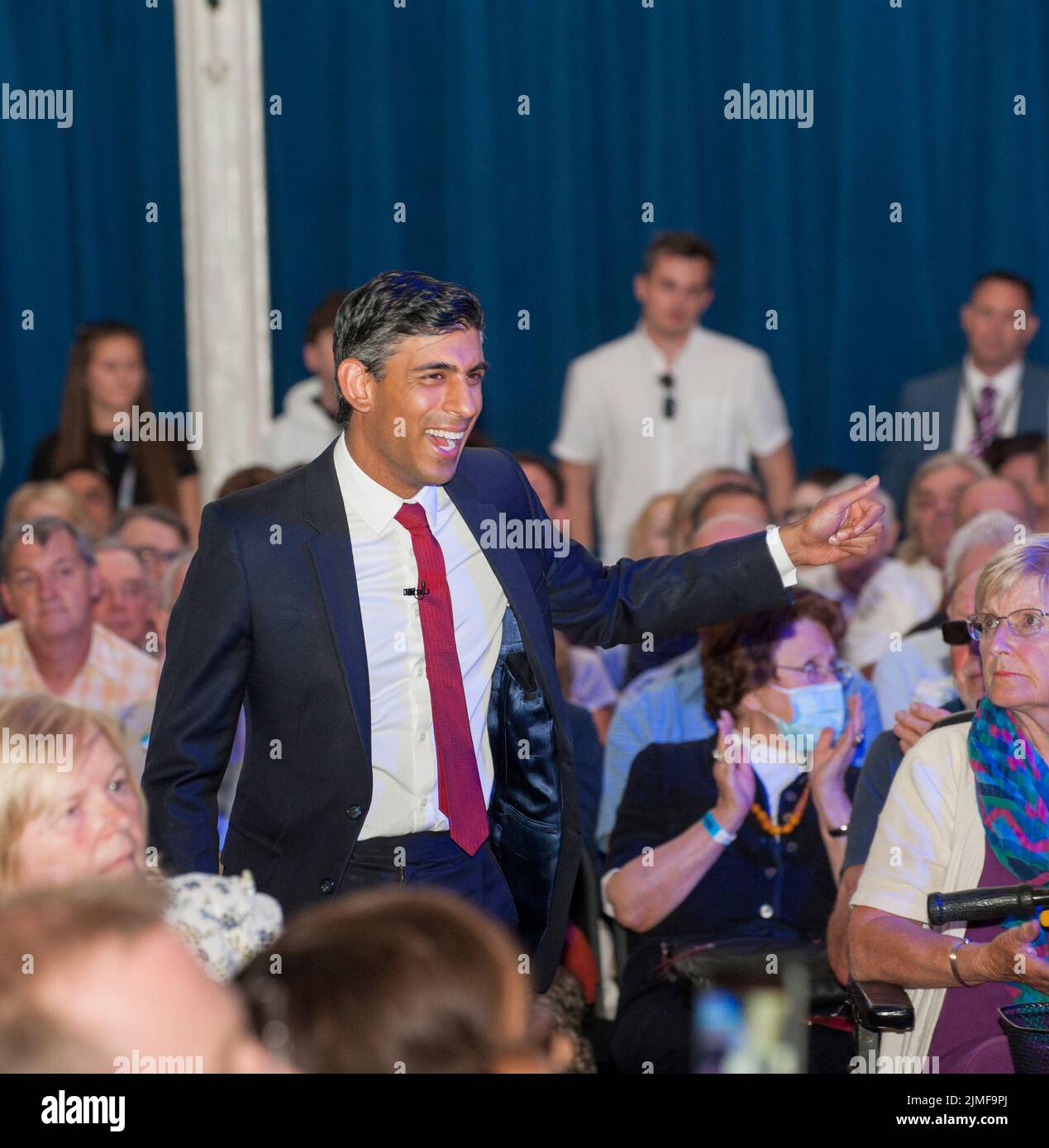 Rishi Sunak, former Conservative Chancellor, MP for Richmond (Yorks) in Eastbourne to face questions from Conservative party members. Part of cross country hustings campaigning to replace Boris Johnson as Party Leader and Prime Minister. Stock Photo