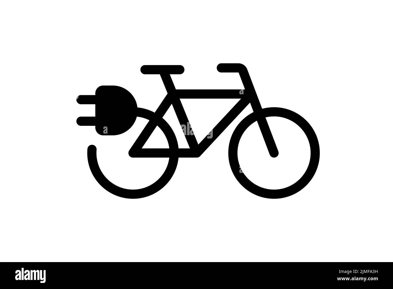 Electric bicycle icon. Black cable electrical bike contour and plug charging symbol. Eco friendly electro cycle vehicle sign concept. Vector battery powered e-bike transportation eps illustration Stock Vector